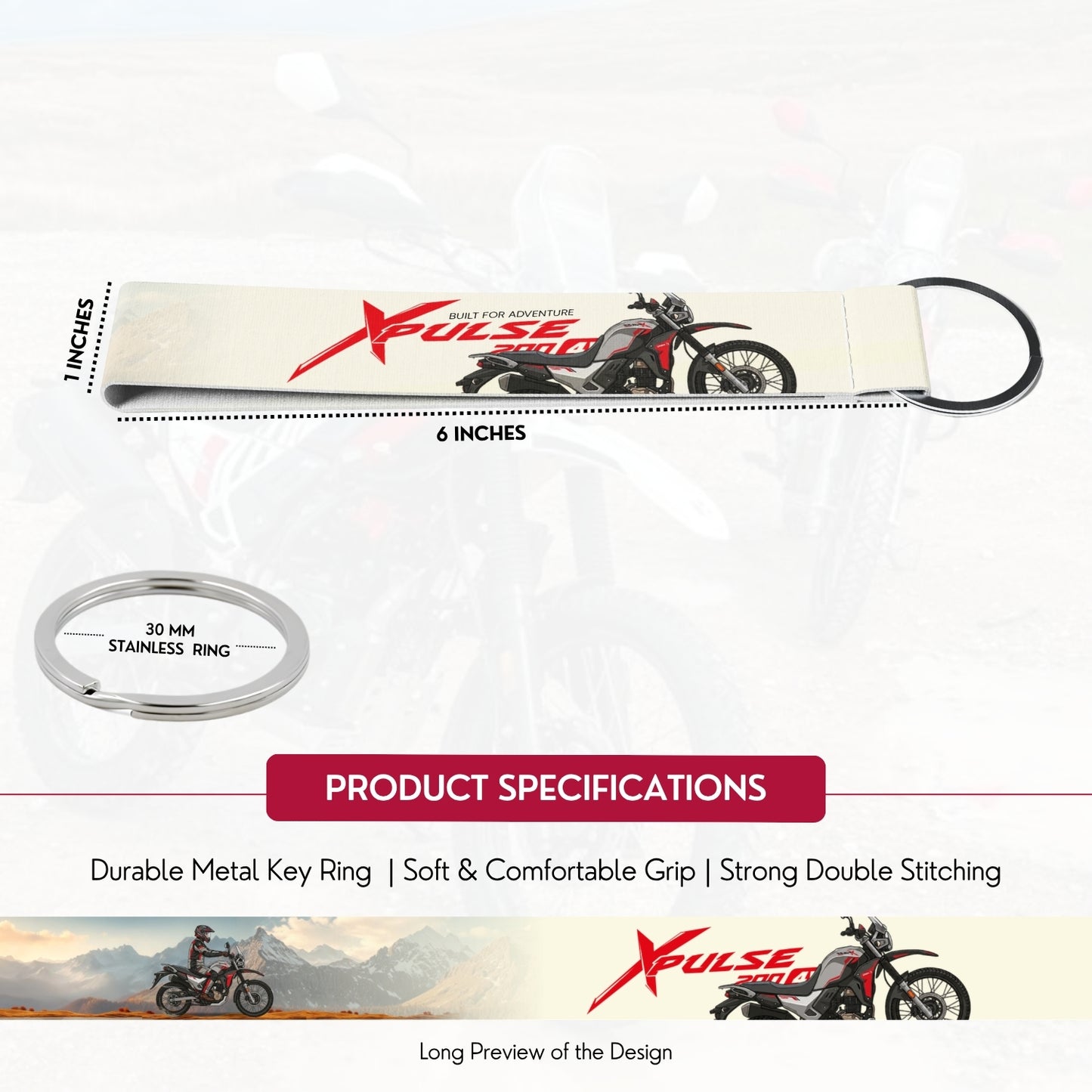 Hero XPulse 200 Premium Bike Lanyard Keychain | HD Printed Polyester Key Strap with Metal Ring