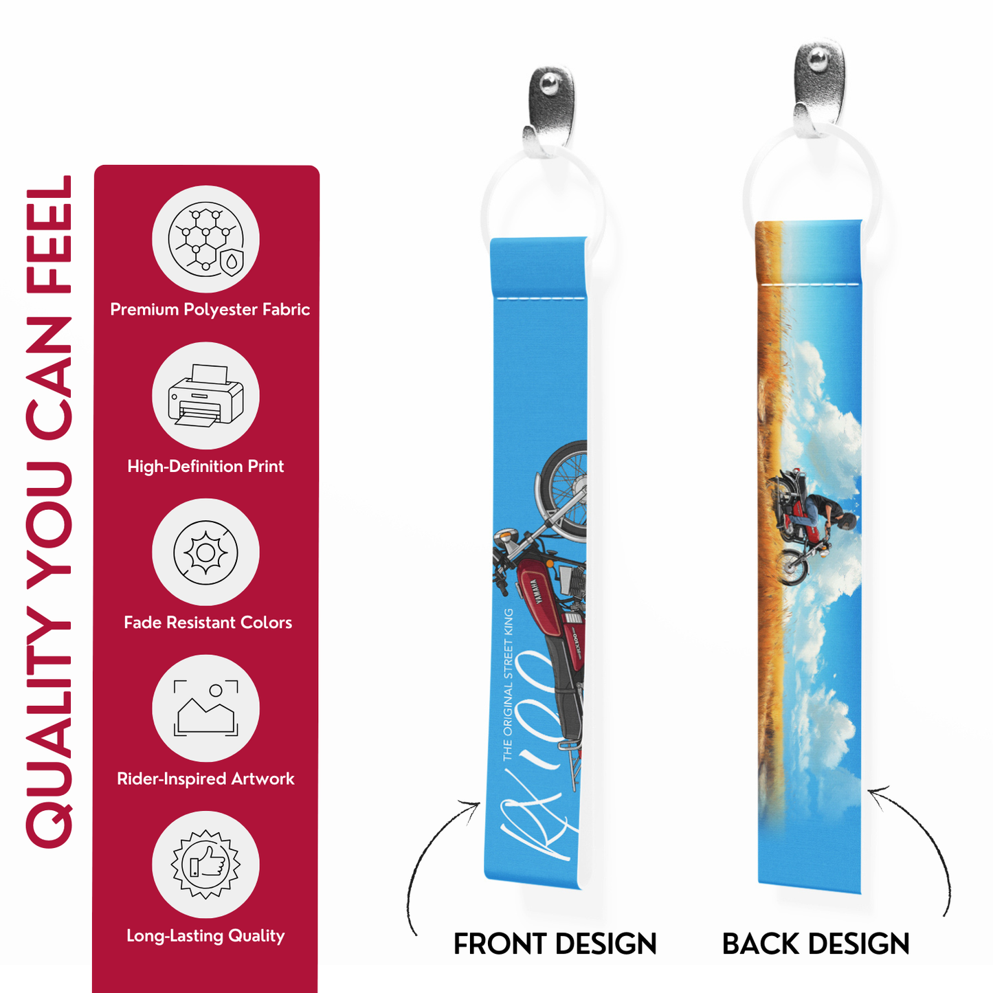 RX 100 Premium Bike Lanyard Keychain | HD Printed Polyester Key Strap with Metal Ring