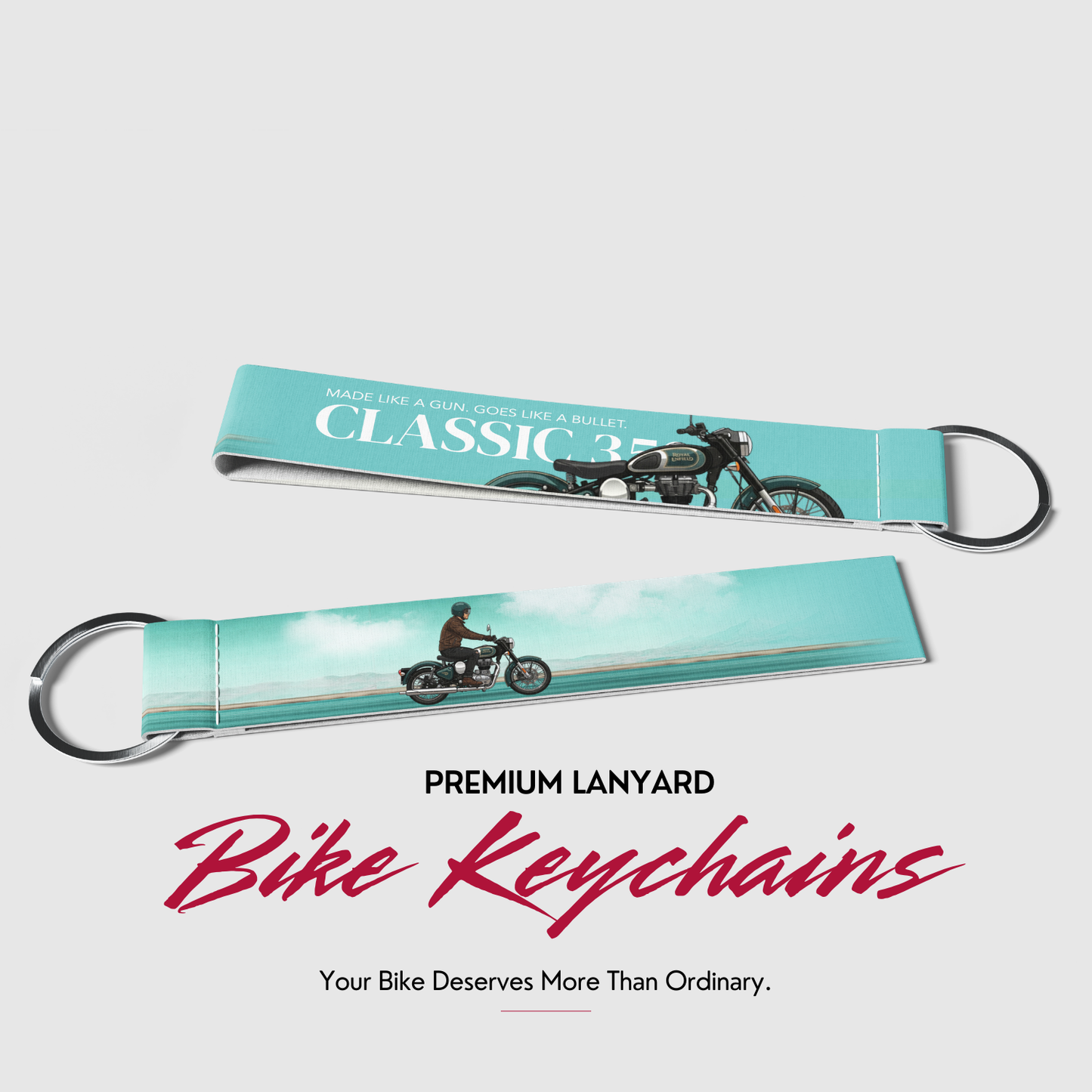 Royal enfield classic 350 Premium Bike Lanyard Keychain | HD Printed Polyester Key Strap with Metal Ring
