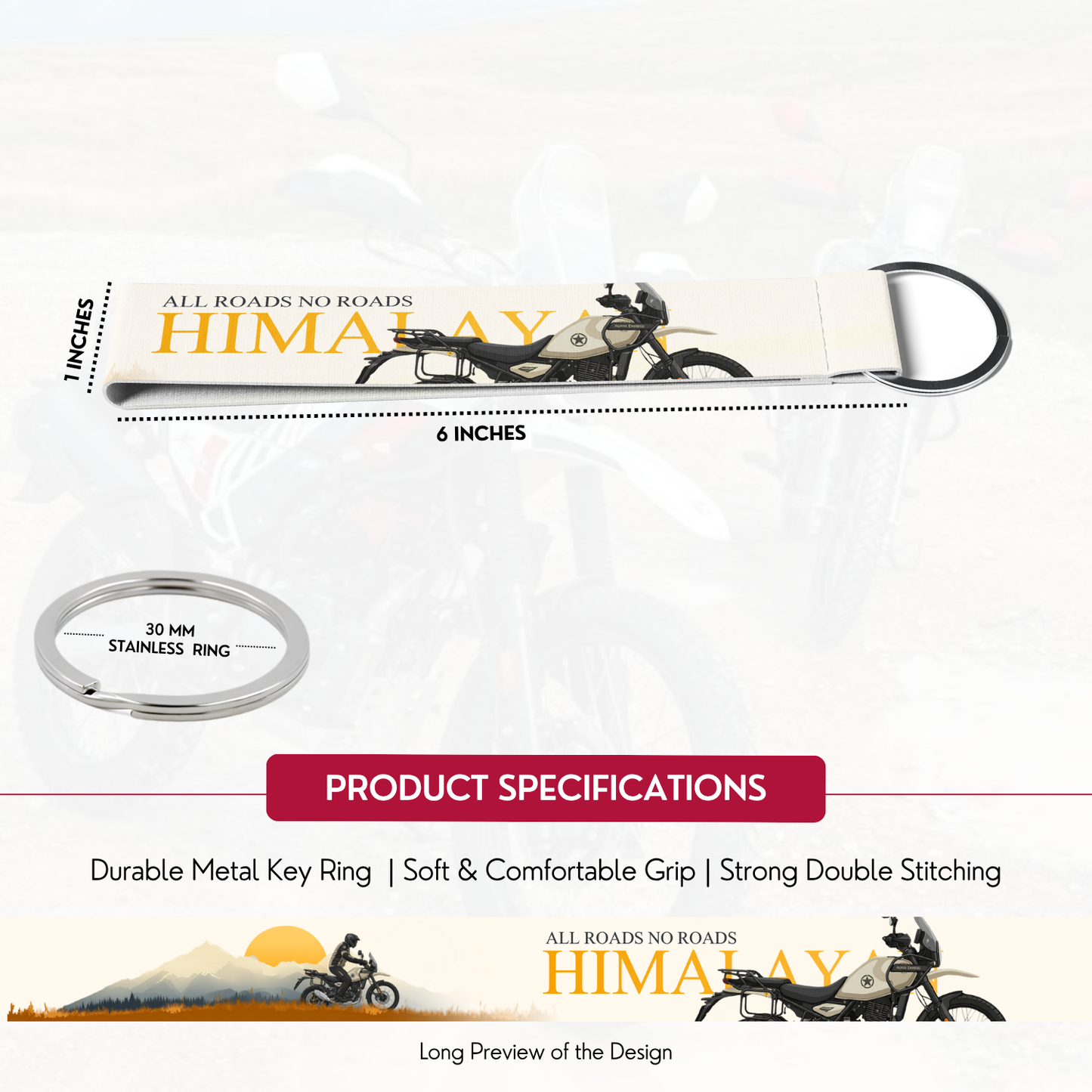Himalayan 450 Premium Bike Lanyard Keychain | HD Printed Polyester Key Strap with Metal Ring