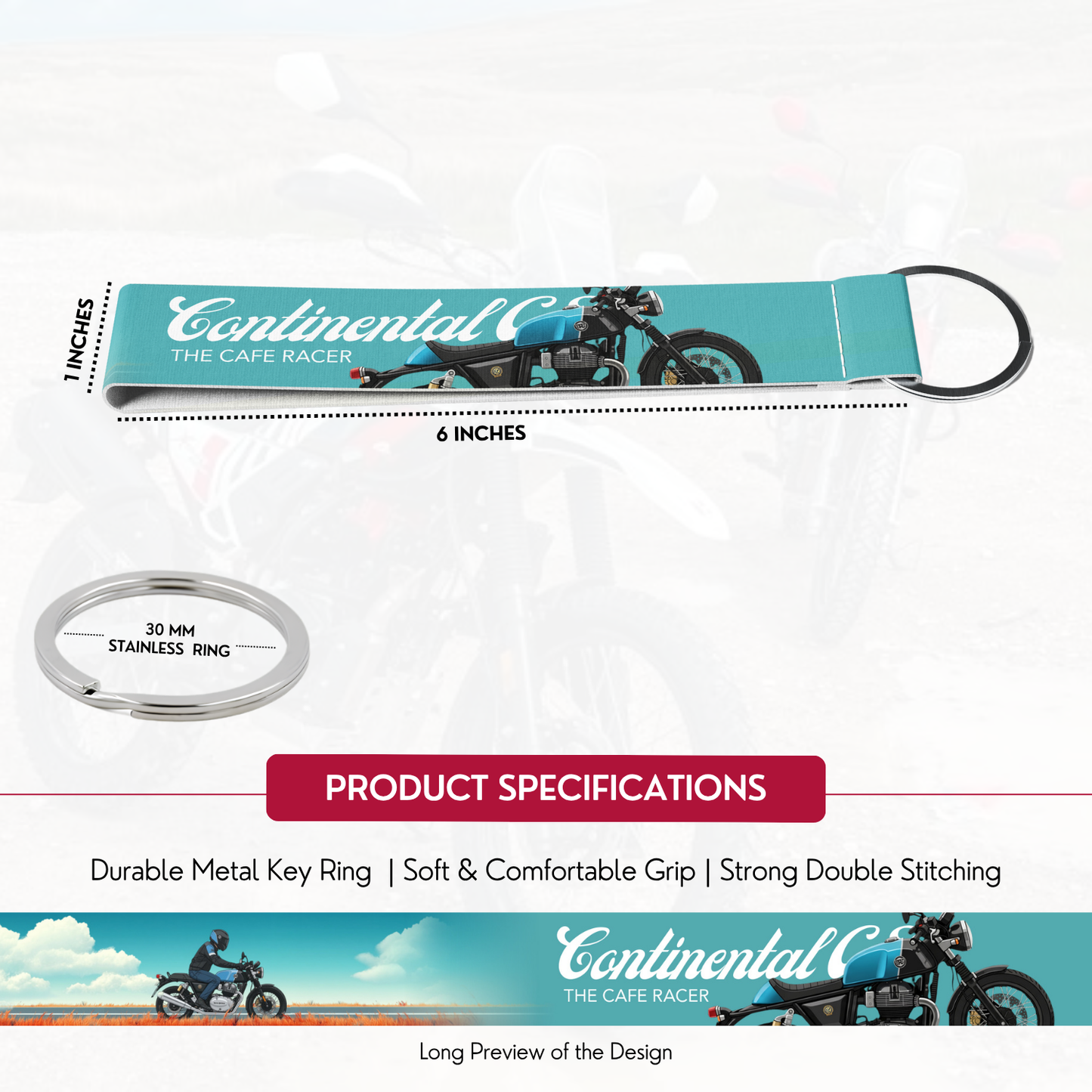 Continental GT 650 Premium Bike Lanyard Keychain | HD Printed Polyester Key Strap with Metal Ring